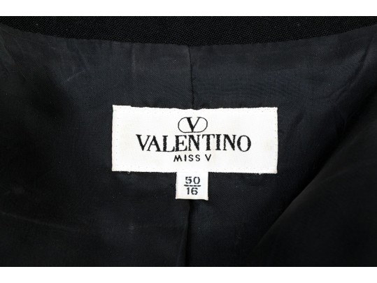 Valentino Miss Valentino Black Wool And Velvet Jacket And Skirt Suit, Size 16