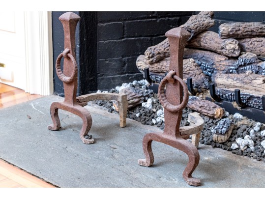 Pair Of Antique Iron Andirons