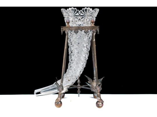  Antique Cut Crystal Large Epergne With Assembled Neoclassical Style Stand