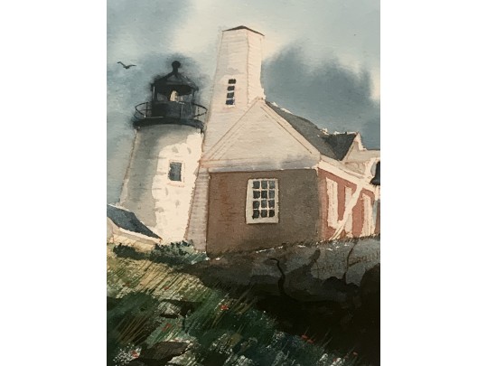 John D. Boyington (Am. 20th C.) Pemaquid Point, Maine. Lighthouse Watercolor