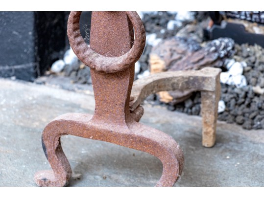 Pair Of Antique Iron Andirons