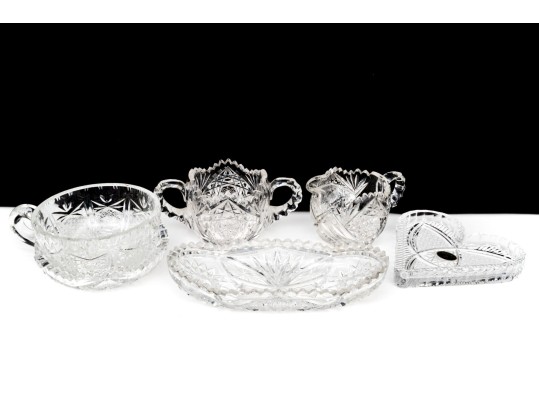 Group Of Six Vintage Cut Crystal Table Wares