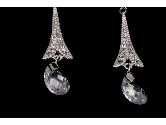 Sterling Silver Graceful Briolette Pendant Earrings Set With Round Brilliant Cut CZ Stones