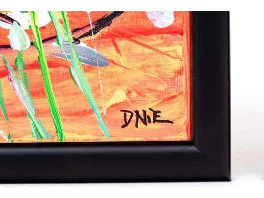 Dnie (Chinese/Am., 21st C.) Set Of Two Diminutive Acrylic On Canvas, Koi Fish