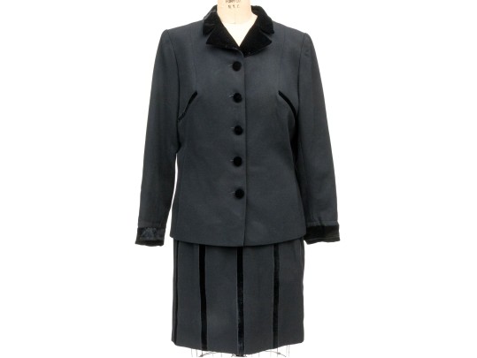 Valentino Miss Valentino Black Wool And Velvet Jacket And Skirt Suit, Size 16