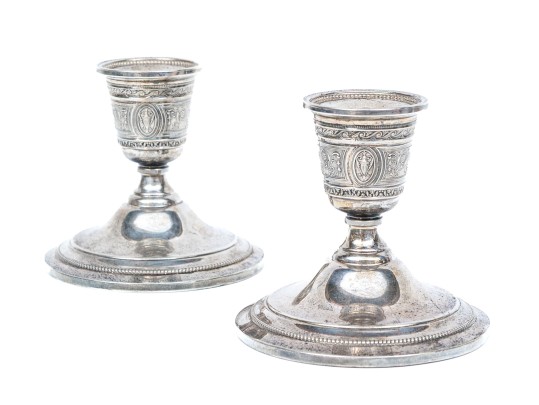 Pair Of Wedgwood International Sterling Silver Weighted Candlesticks