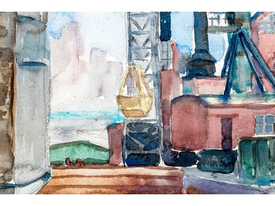 William L. Drake (1929-2019) Watercolor On Paper - Double Sided Wharf Scene