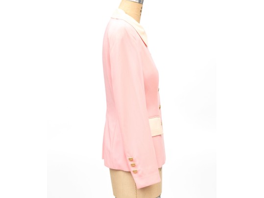 Escada, Margaretha Ley Vintage Vibrant Pink And Cream Wool Button Front Blazer, Size 38
