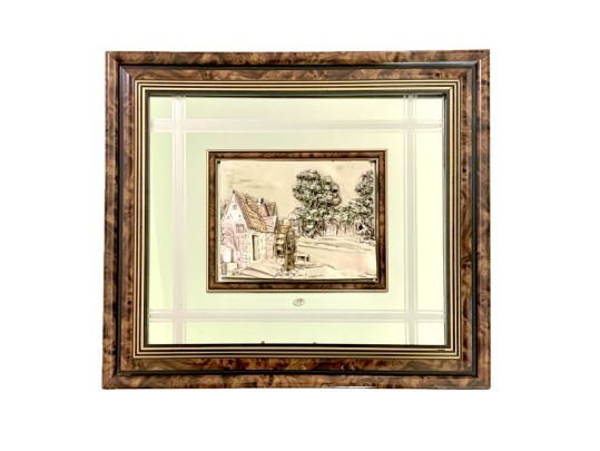 Sterling Silver High Relief Landscape Creazioni Artistiche, Framed In Italy