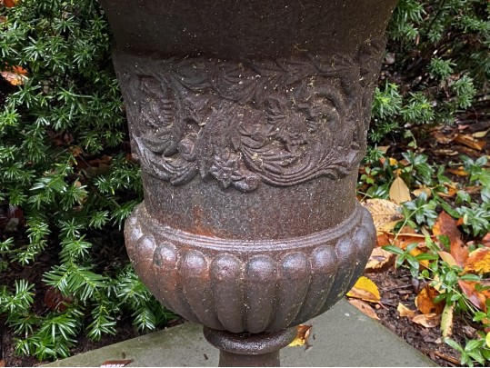A Fine Pair Of Classical Cast Iron Campana Footed Urn Planters