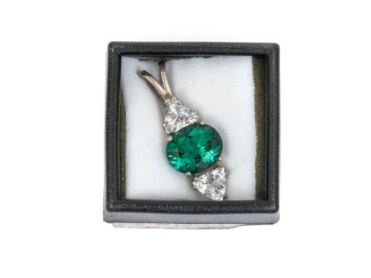 Sterling Pendnat With Stones Of Green Siberian Quartz And Danburite