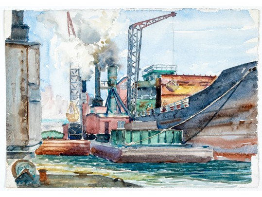 William L. Drake (1929-2019) Watercolor On Paper - Double Sided Wharf Scene
