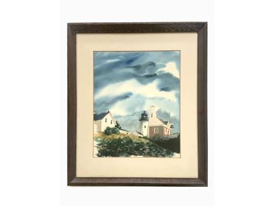 John D. Boyington (Am. 20th C.) Pemaquid Point, Maine. Lighthouse Watercolor