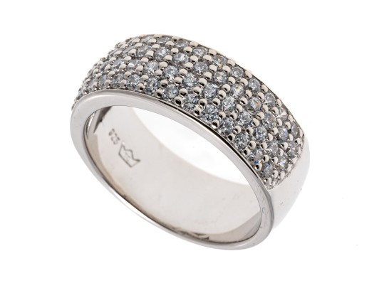 Sterling Silver Pave Set CZ Band Ring, Size 9
