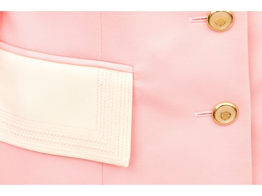 Escada, Margaretha Ley Vintage Vibrant Pink And Cream Wool Button Front Blazer, Size 38