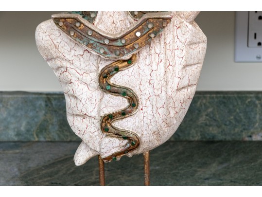 Pair Of Decorative Thai Carved And Inlaid Figures On Stands