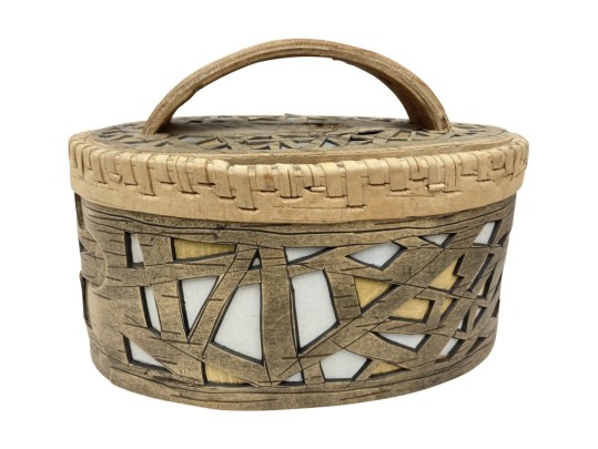 Signed Ukrainian Bent And Pierced Oval Birch Box
