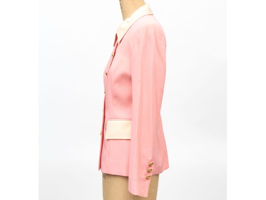 Escada, Margaretha Ley Vintage Vibrant Pink And Cream Wool Button Front Blazer, Size 38