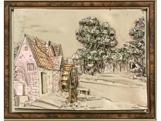 Sterling Silver High Relief Landscape Creazioni Artistiche, Framed In Italy