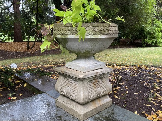 Cast Cement Urn Form Planter With Plinth Base