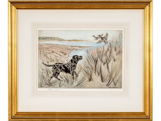 Henry Wilkinson (British, 1921-2011) Ltd. Ed. Etching Print, Black Lab & Pheasants