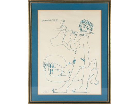Picasso 1967 Limited Edition Lithograph, Flute Player And Female Nude For Restoration