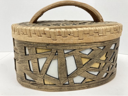 Signed Ukrainian Bent And Pierced Oval Birch Box