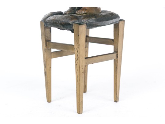 After Juan Clara Adorable Bronze Patinated Sculpture Of A Child Standing On A Stool