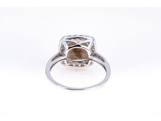 Contemporary 10K White Gold And Smoky Quartz Ring, Size 7.25