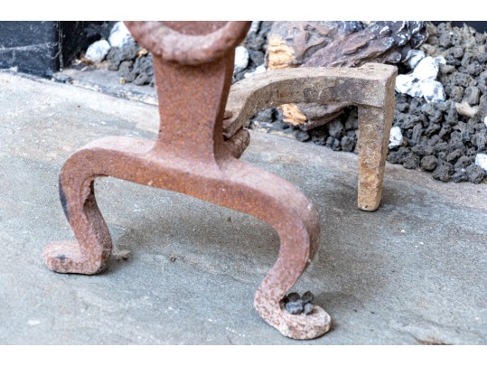 Pair Of Antique Iron Andirons