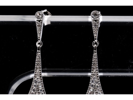 Sterling Silver Graceful Briolette Pendant Earrings Set With Round Brilliant Cut CZ Stones