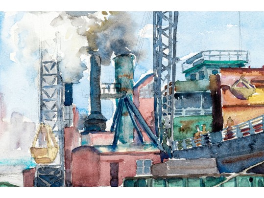 William L. Drake (1929-2019) Watercolor On Paper - Double Sided Wharf Scene