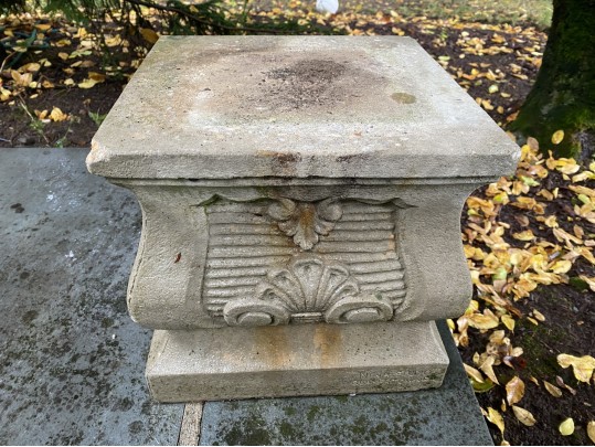 Cast Cement Urn Form Planter With Plinth Base