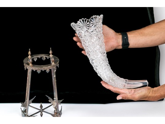  Antique Cut Crystal Large Epergne With Assembled Neoclassical Style Stand