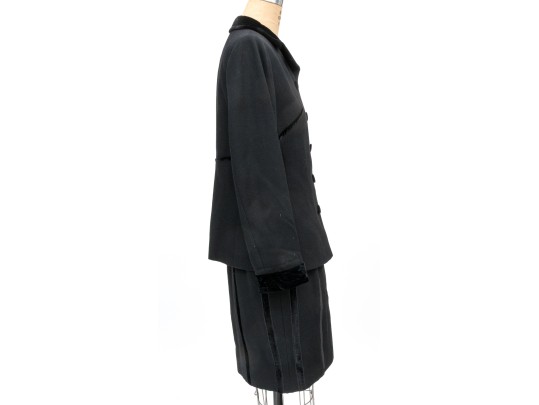 Valentino Miss Valentino Black Wool And Velvet Jacket And Skirt Suit, Size 16