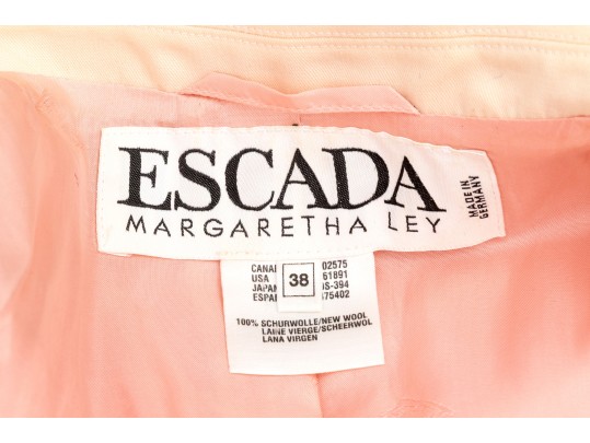 Escada, Margaretha Ley Vintage Vibrant Pink And Cream Wool Button Front Blazer, Size 38