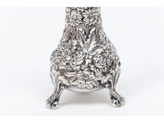 American High Relief Sterling Silver Salt With Spoon And Caster, 3.16 Ozt.