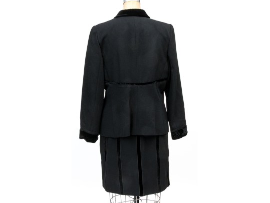 Valentino Miss Valentino Black Wool And Velvet Jacket And Skirt Suit, Size 16