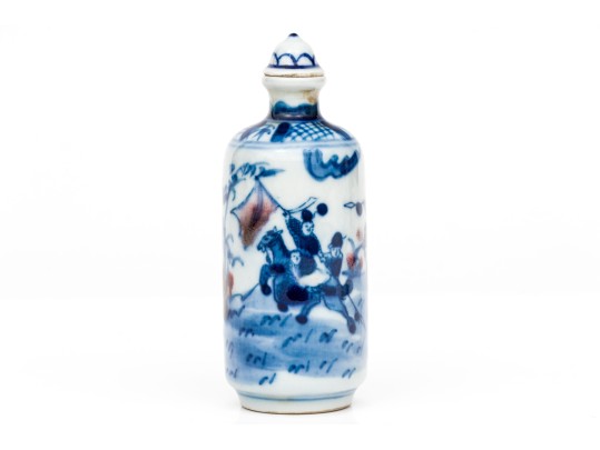 Chinese Blue And White Porcelain Snuff Bottle With Stopper