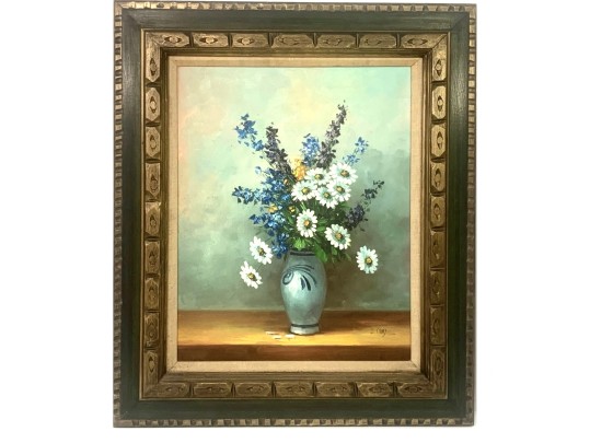 Signed Hand Painted Oil On Canvas Floral Still Life