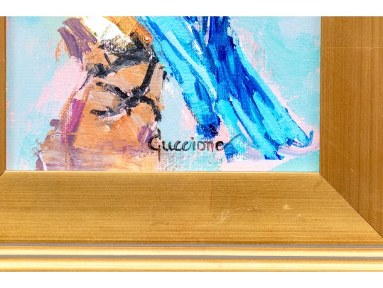 Guccione (Brazilian-American, B. 20th C.) Oil On Canvas, Perched Blue Bird