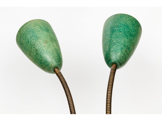 Vintage Fiberglass And Brass Double Gooseneck Adjustable Table Lamp