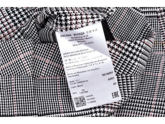 Escada Striking Plaid Double Breasted Pants Suit, Size 40, Please See Note