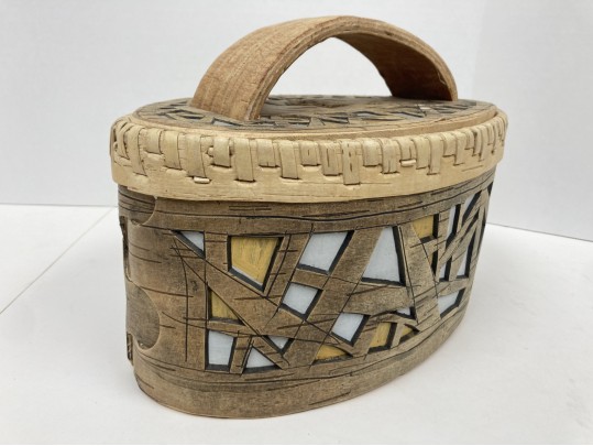 Signed Ukrainian Bent And Pierced Oval Birch Box