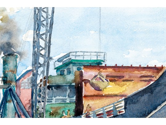 William L. Drake (1929-2019) Watercolor On Paper - Double Sided Wharf Scene