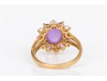 14k Yellow Gold Pretty Purple Aventurine Cabachon, Cultured Pearl And Amethyst Halo Ring, Size 7.75