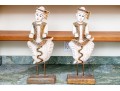 Pair Of Decorative Thai Carved And Inlaid Figures On Stands