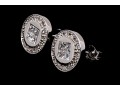 Sterling Silver Distinctive High Polished Round Flat Button Earring With Princess Cut And Round CZ's