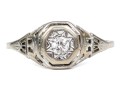 14k White Gold Vintage Filigree And Diamond Ring, App. 0.08 CTS, Size 7.25