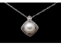 10K White Gold Necklace With Classic Bright White Pearl Pendant